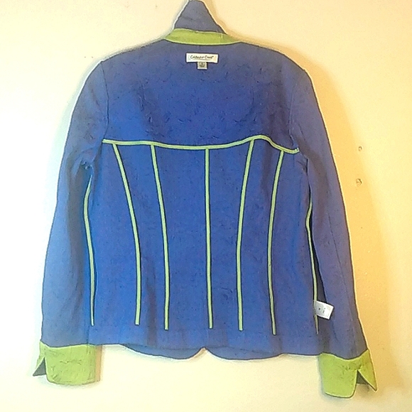 Coldwater Creek button up purple with green blazer rose textured damask size 8 - Picture 10 of 12